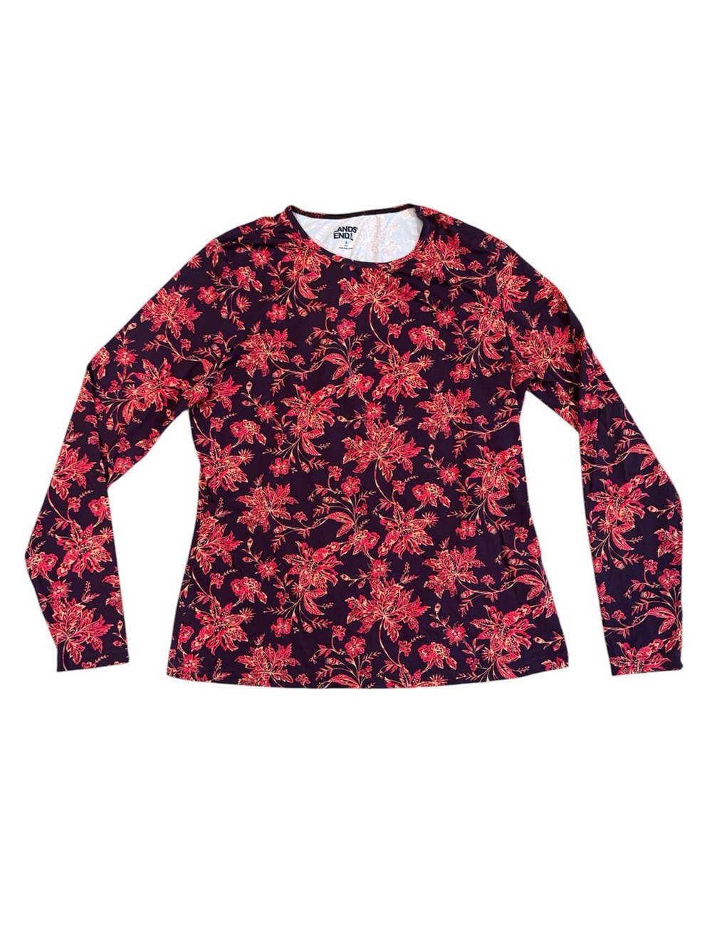 Lands' End purple and Red Floral Long-Sleeve Swim rash guard small